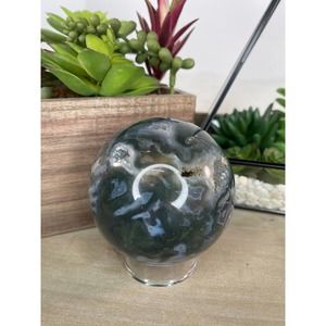 Moss Agate Druzy Sphere Round Polished Crystal Stone